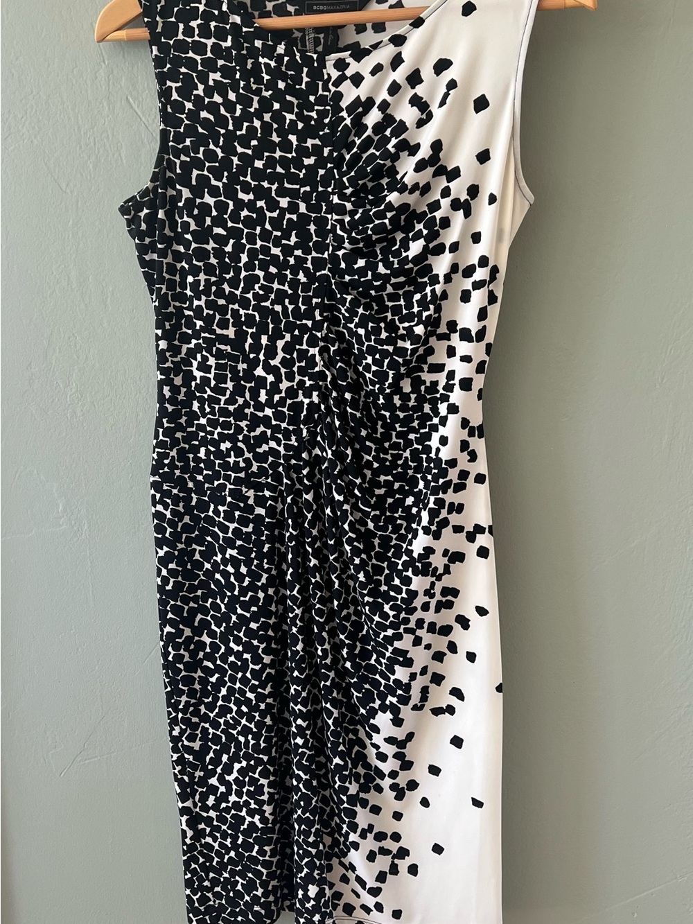 BCBGMaxAzria Camila Black White Ruched Front Sleeveless Dress Small